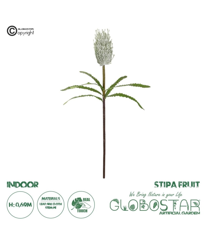 GloboStar® Artificial Garden WHITE STIPA FRUIT BRANCH 21374 Τεχνητό Διακοσμητικό Κλαδί Στίπα Y69cm